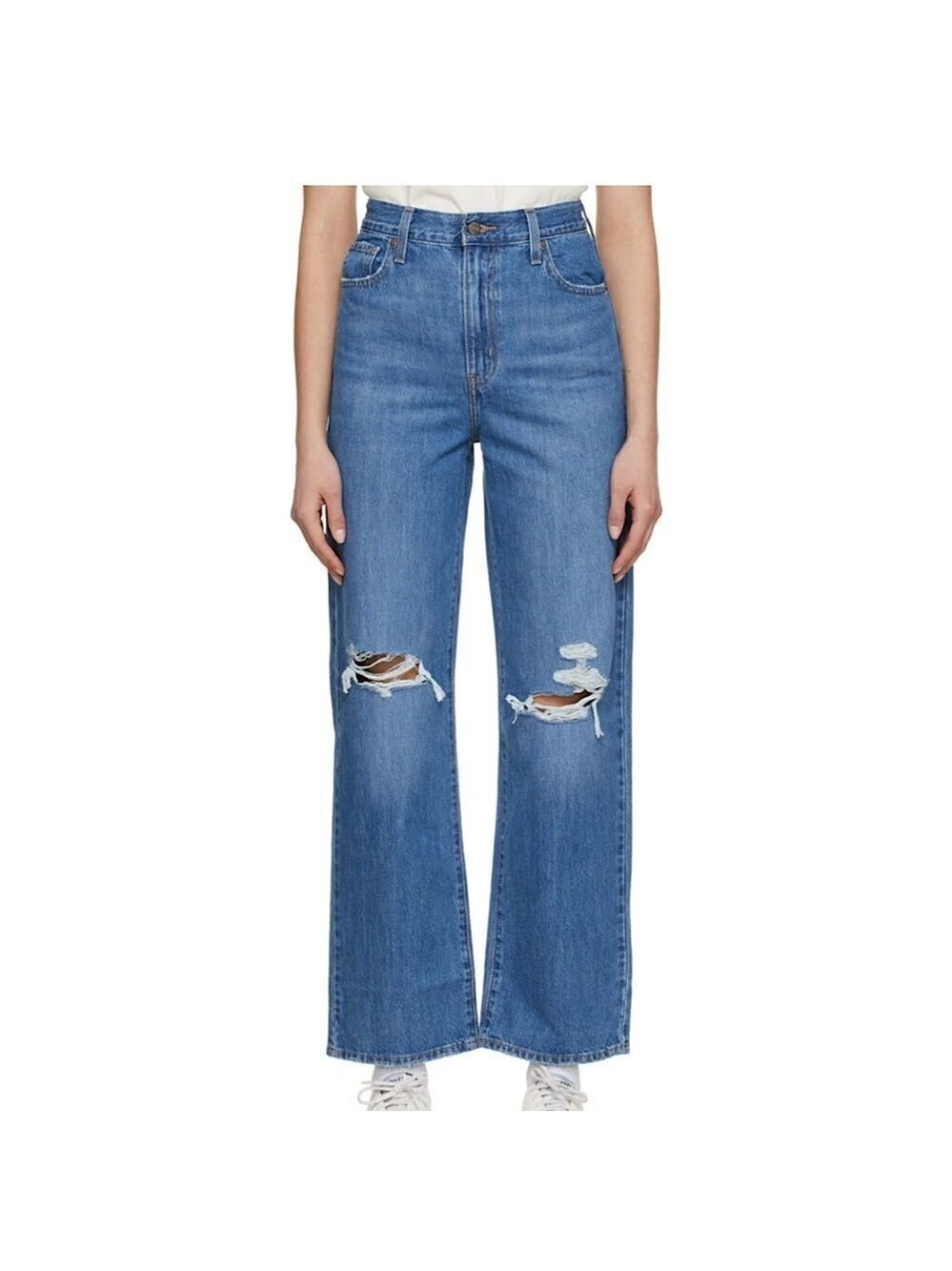 Levi’s Blue High Waisted Straight Distressed Jeans Sz 25